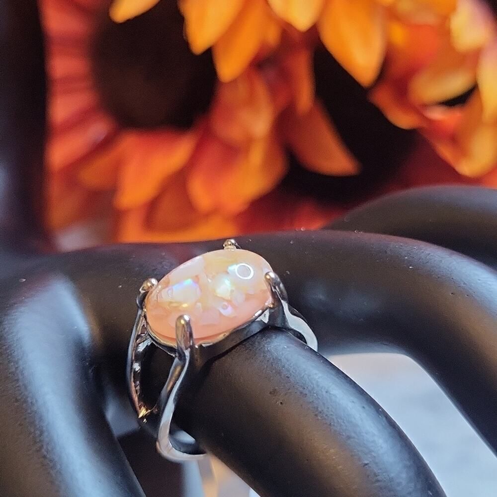 Flower Agate Silver Color Ring Gemstone Protection Calm Harmony Size 6.5